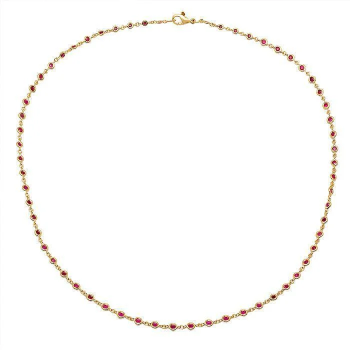 1.00cttw Unique Ruby Station Necklace in Yellow Gold