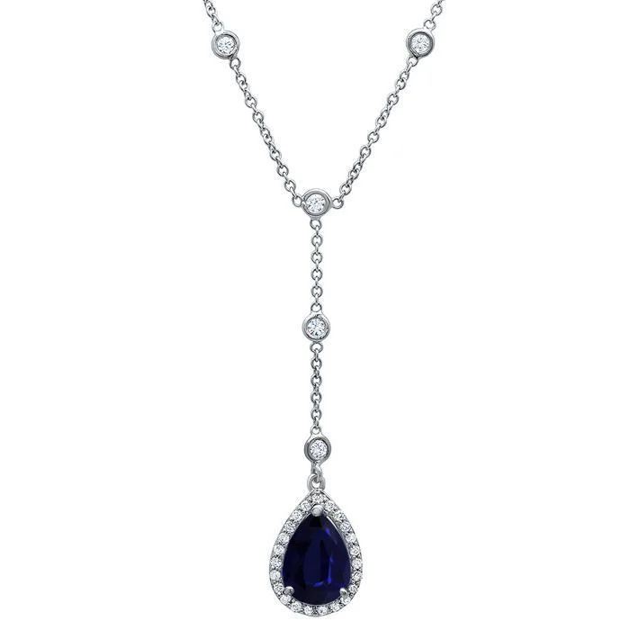 Sapphire Pear Diamond Halo Pendant