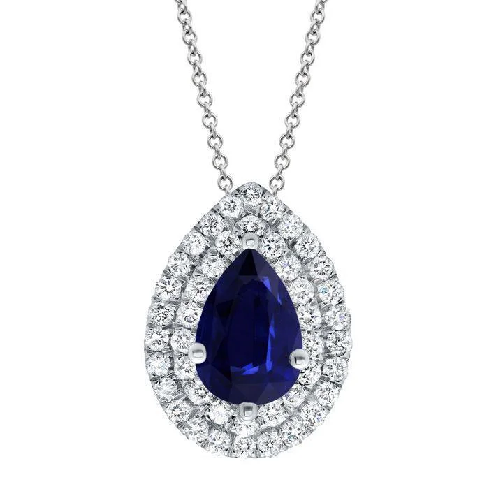 Sapphire Pear Double Halo Necklace