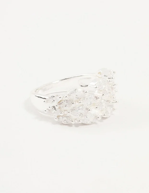 Silver Plated Marquise Cubic Zirconia Open Ring