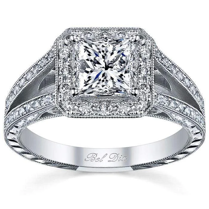 Split Shank Halo Setting Princess Cut