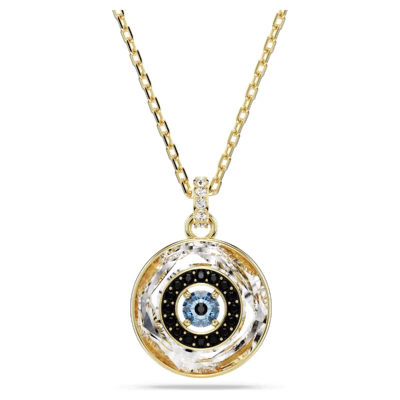 Swarovski Symbolica Eye Blue Crystal Necklace in Yellow Tone Plate