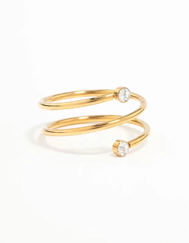 Waterproof Gold Plated Stainless Steel Diamante Coil Ring