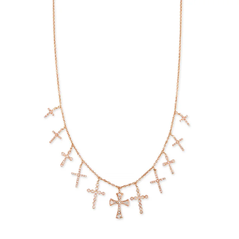 11 ASSORTED PAVE DIAMOND CROSS SHAKER NECKLACE