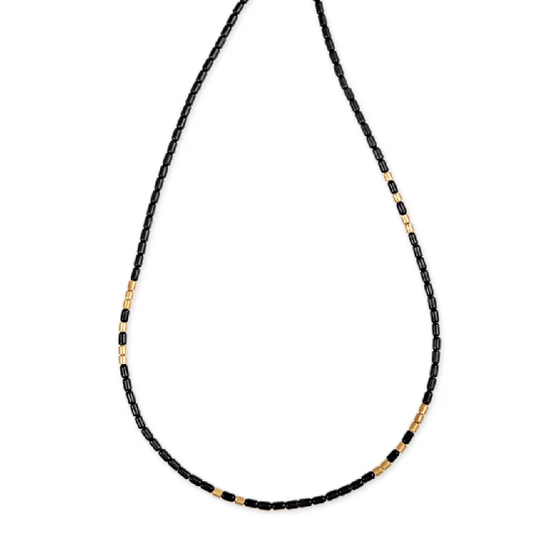 18 GOLD BEADS + ONYX TUBE BEADED NECKLACE