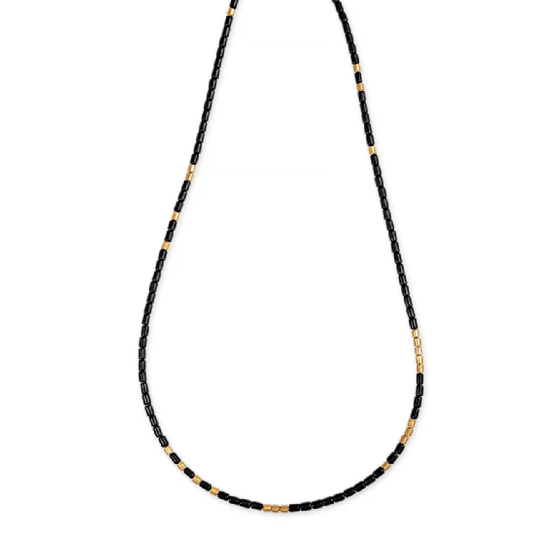 24 GOLD BEADS + ONYX TUBE BEADED NECKLACE