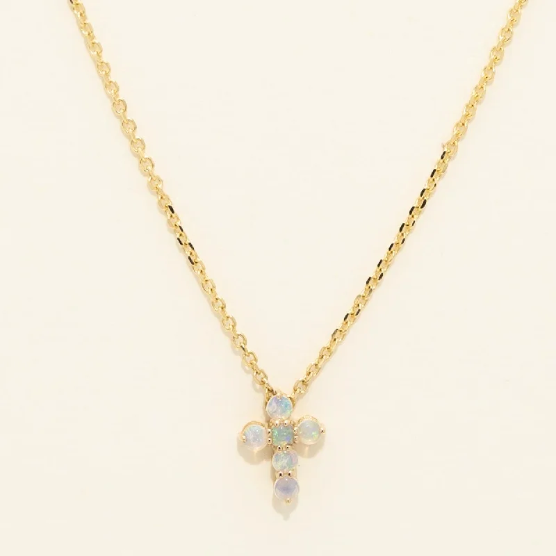 Parlé Australian Opal Cross Necklace in 14kt Yellow Gold