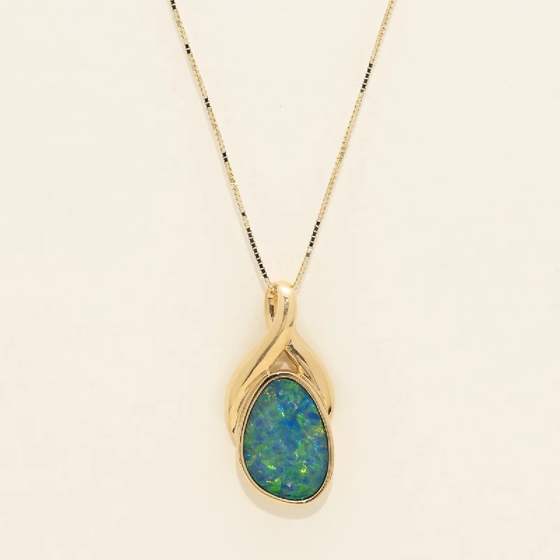 Parlé Australian Opal Doublet Necklace in 14kt Yellow Gold