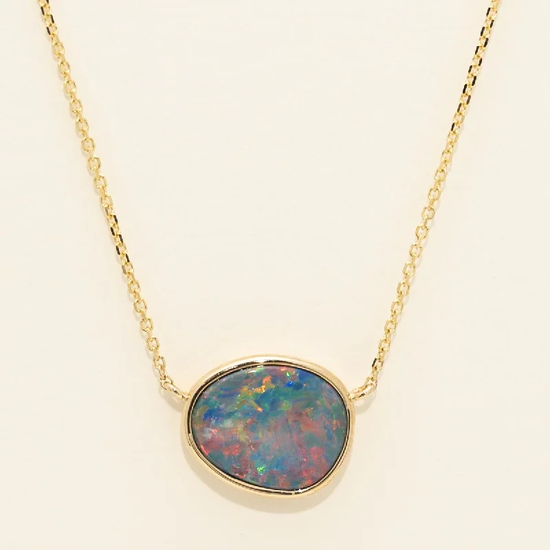 Parlé Australian Opal Doublet Necklace in 14kt Yellow Gold