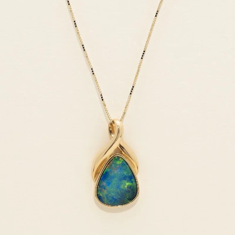 Parlé Australian Opal Doublet Necklace in 14kt Yellow Gold