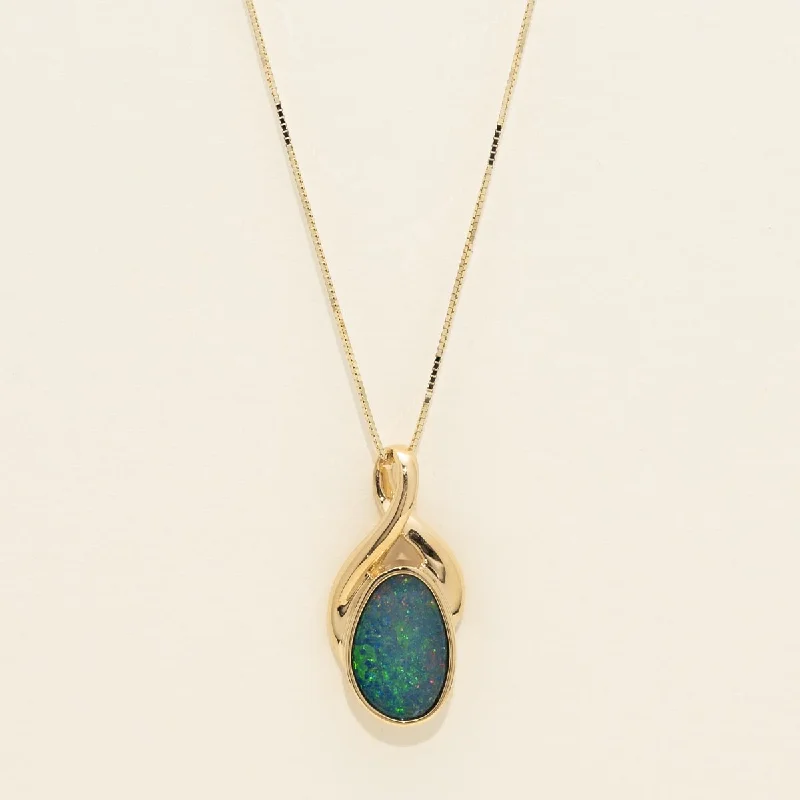 Parlé Australian Opal Doublet Necklace in 14kt Yellow Gold