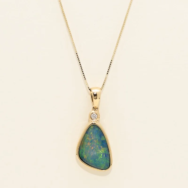 Parlé Australian Opal Doublet Necklace in 14kt Yellow Gold with Diamond (.02ct)