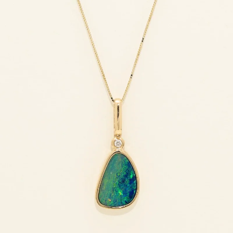 Parlé Australian Opal Doublet Necklace in 14kt Yellow Gold with Diamonds (.02ct)