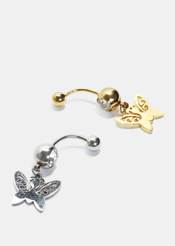 Butterfly & Rhinestone Belly Piercing