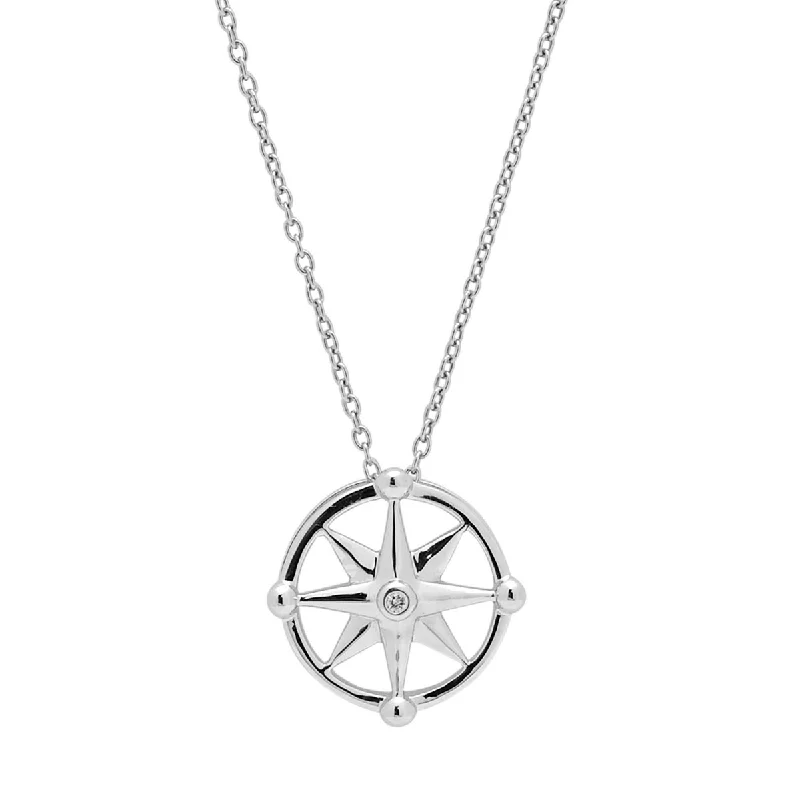 Compass Necklace in Sterling Silver with Diamond (.01ct)