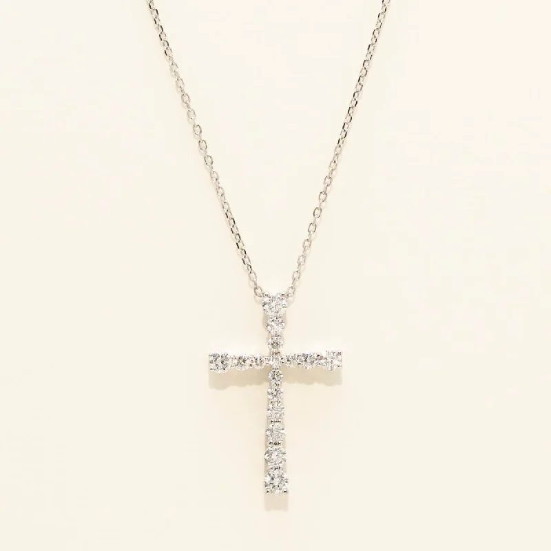 Diamond Cross Necklace in 14kt White Godl (1/2ct tw)