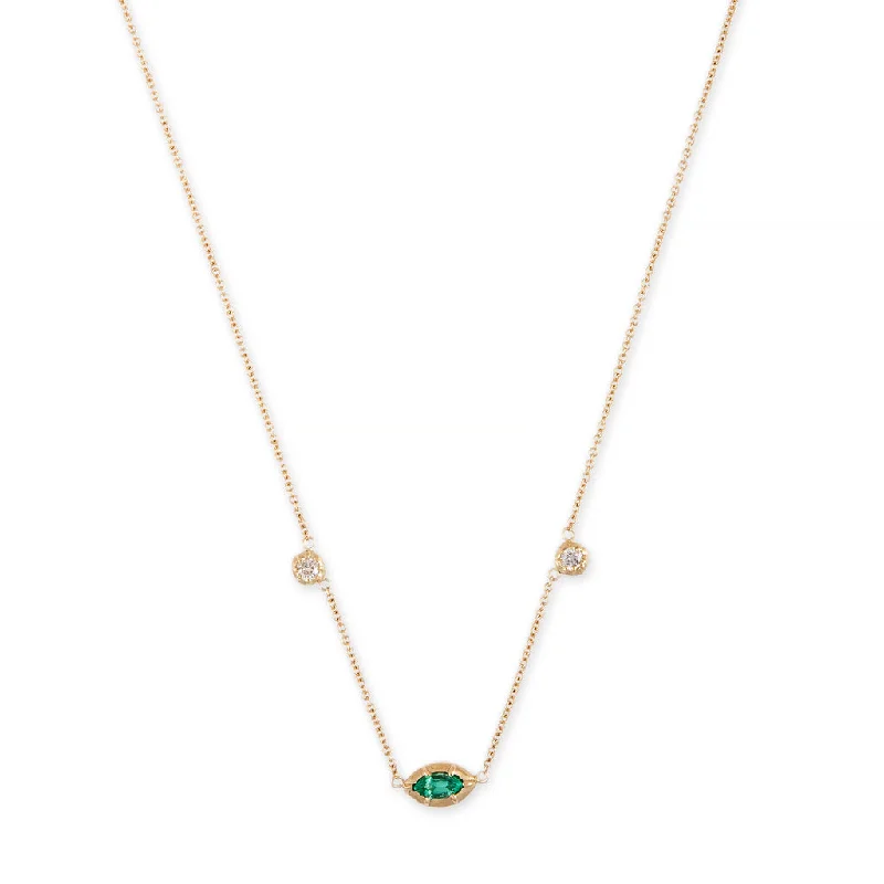 EMERALD MARQUISE + ROUND SOPHIA DIAMOND NECKLACE