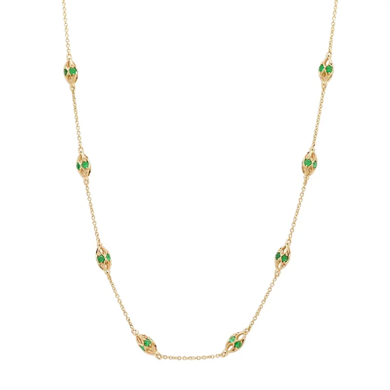 Emerald Station Necklace in 14kt Yellow Gold