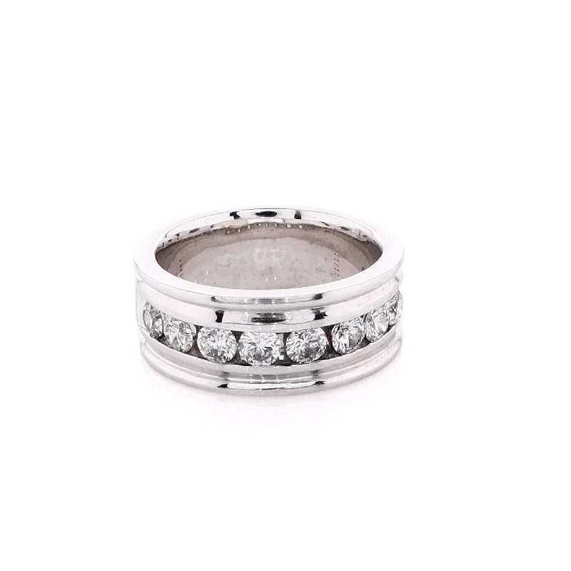 Estate 14 Karat White Gold Gentleman's Diamond Wedding Band