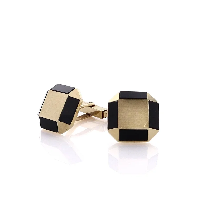 Estate 14 Karat Yellow Gold Onyx Cufflinks