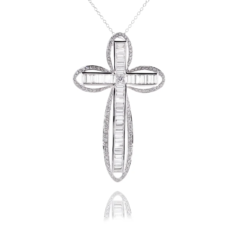 Estate 18 Karat White Gold Diamond Cross Pendant Necklace