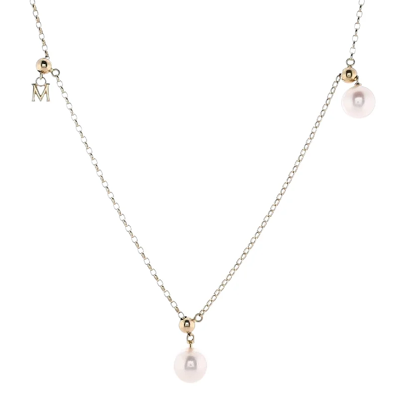 Estate Mikimoto 18 Karat Yellow Gold Akoya Pearl Necklace