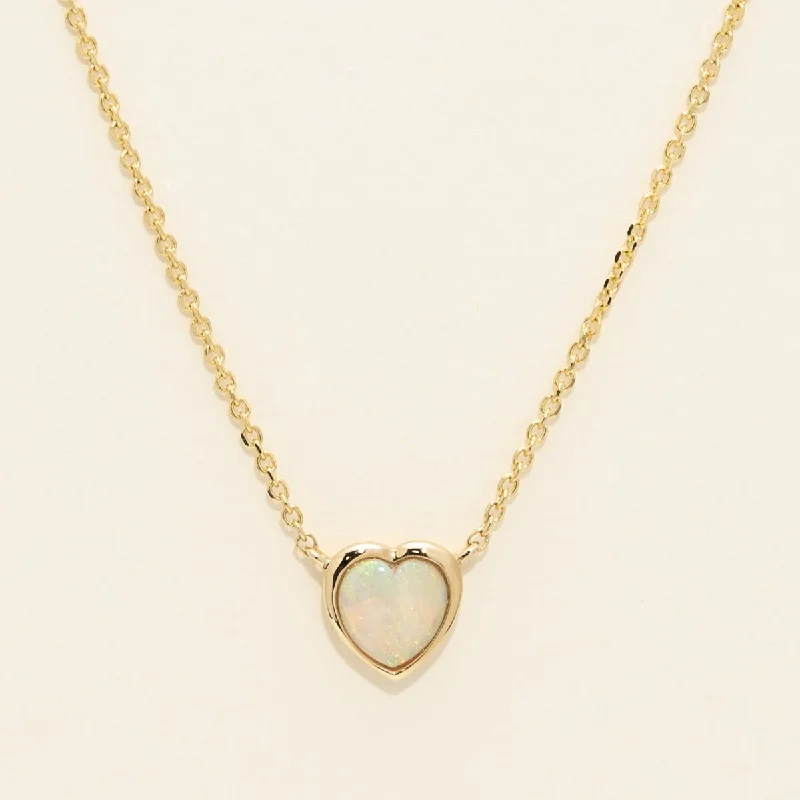 Parlé Heart Shape Australian Opal Bezel Necklace in 14kt Yellow Gold