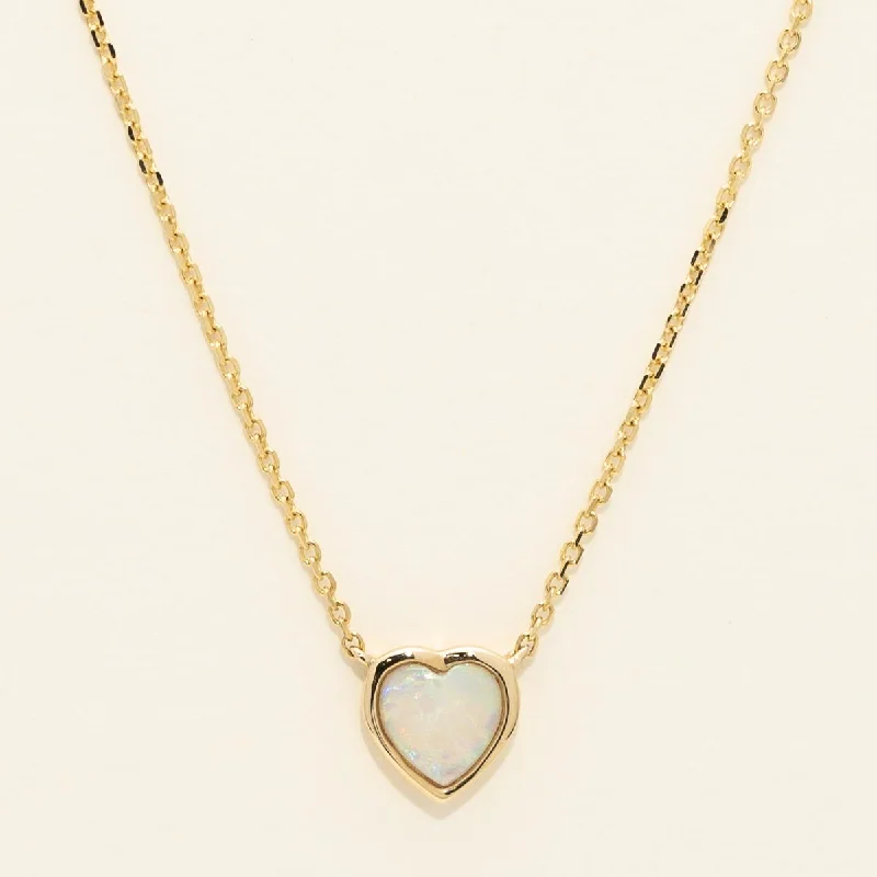 Parlé Heart Shape Australian Opal Bezel Necklace in 14kt Yellow Gold