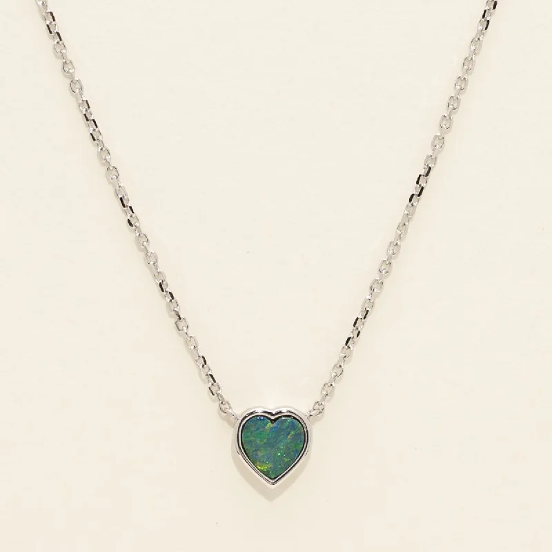 Parlé Heart Shape Australian Opal Doublet Necklace in 14kt White Gold