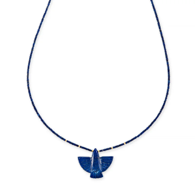 LAPIS THUNDERBIRD + GOLD AND LAPIS BEADED TOGGLE NECKLACE