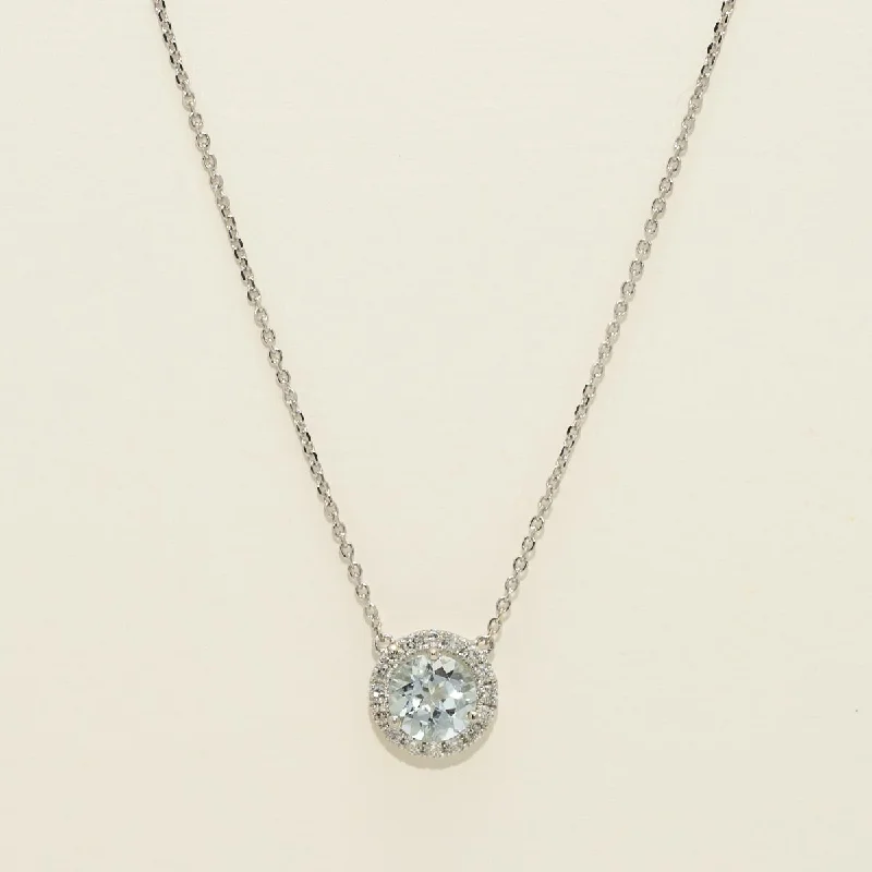 Maine Aquamarine Necklace in 14kt White Gold with Diamonds (1/5ct tw)