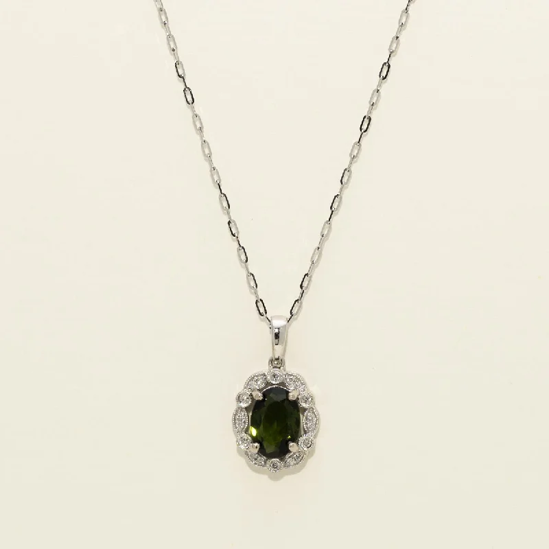 Maine Green Tourmaline Necklace in 14kt White Gold with Diamonds (1/20ct tw)