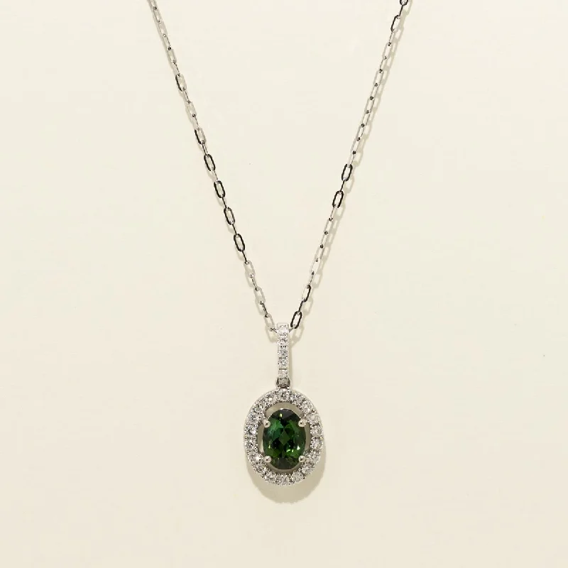 Maine Green Tourmaline Necklace in 14kt White Gold with Diamonds (1/5ct tw)