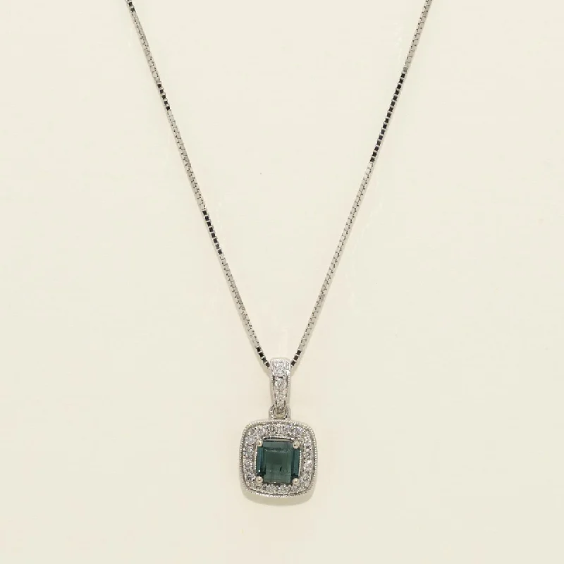 Maine Indicolite Tourmaline Necklace in 14kt White Gold with Diamonds (1/10ct tw)