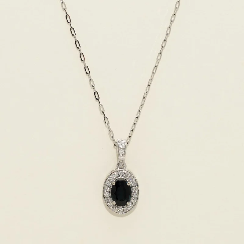 Maine Indicolite Tourmaline Necklace in 14kt White Gold with Diamonds (1/7ct tw)