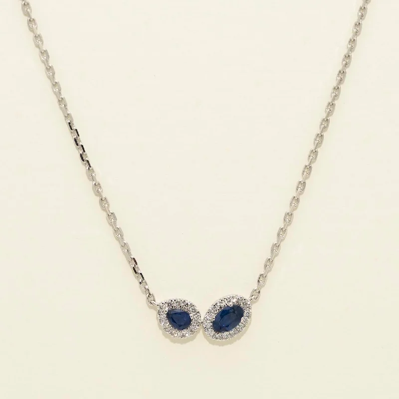 Oval and Pear Shape Sapphire Necklace in 14kt White Gold with Diamonds (1/7ct tw)