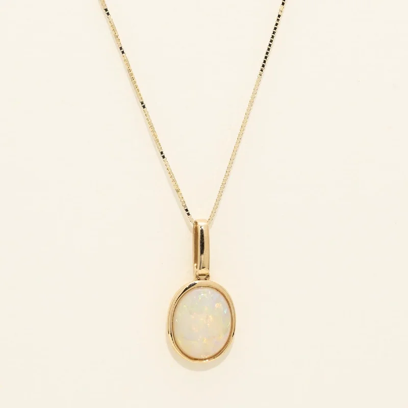 Parlé Oval Australian Opal Bezel Necklace in 14kt Yellow Gold