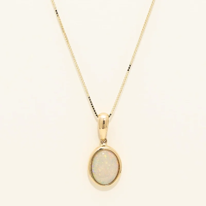 Parlé Oval Australian Opal Bezel Necklace in 14kt Yellow Gold