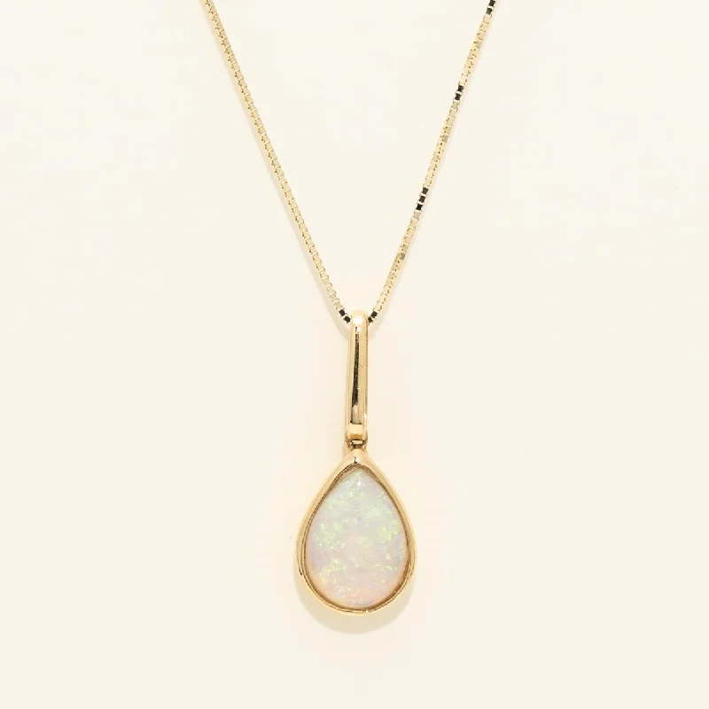 Parlé Pear Shape Australian Opal Bezel Necklace in 14kt Yellow Gold