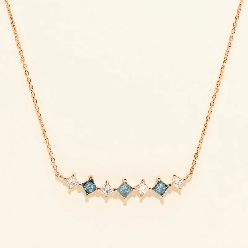 Princess Cut Blue and White Diamond Necklace in 14kt Rose Gold (1/2ct tw)