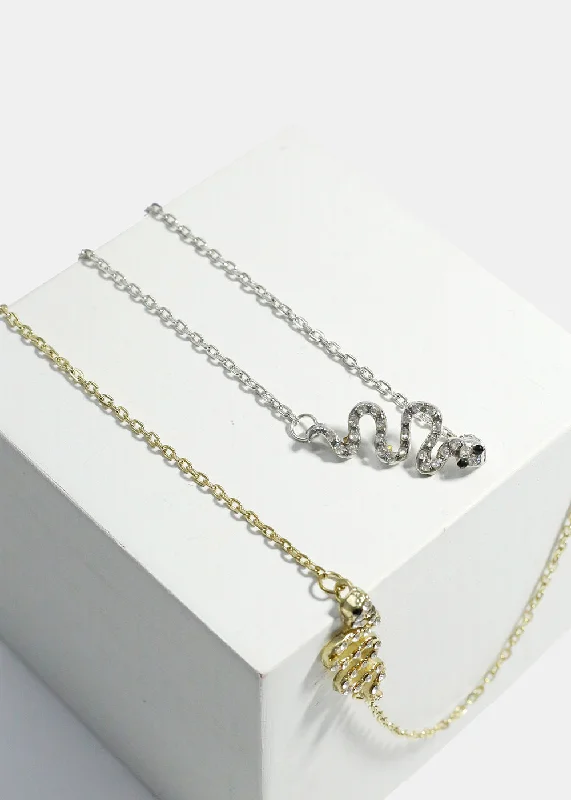 Rhinestone-Studded Snake Necklace