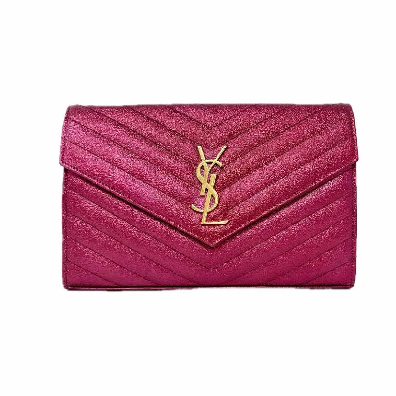 Saint Laurent Chevron Metallic Chain Wallet