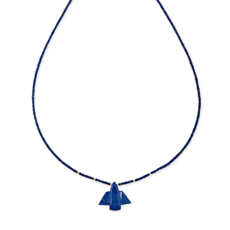 SMALL LAPIS THUNDERBIRD + GOLD AND LAPIS BEADED TOGGLE NECKLACE