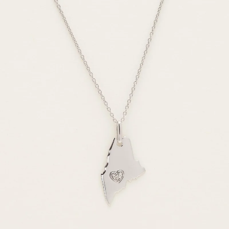 State of Maine Necklace in Sterling Silver with Diamonds (.02ct tw)