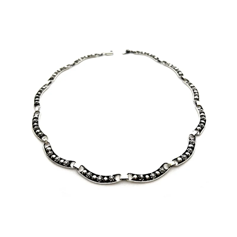 Sterling Silver Dots with Flowers Link Necklace